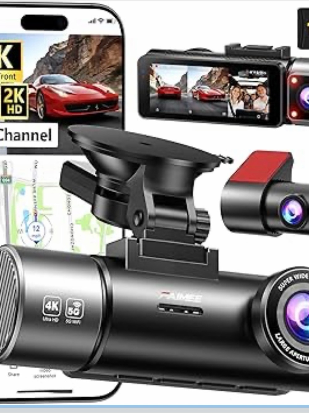 Black Dual Lens 4K Dash Cam with GPS -